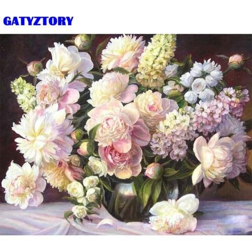 GATYZTORY Frameless Picture White Flowers DIY Painting By Numbers Modern Home Wall Art Canvas Painting For Home 40x50cm Artwork