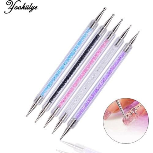5Pcs/Set UV Gel Painting Nail Art Dotting Pen Acrylic Handle Rhinestone Crystal Double-head Brush Salon Decoration Manicure Tool