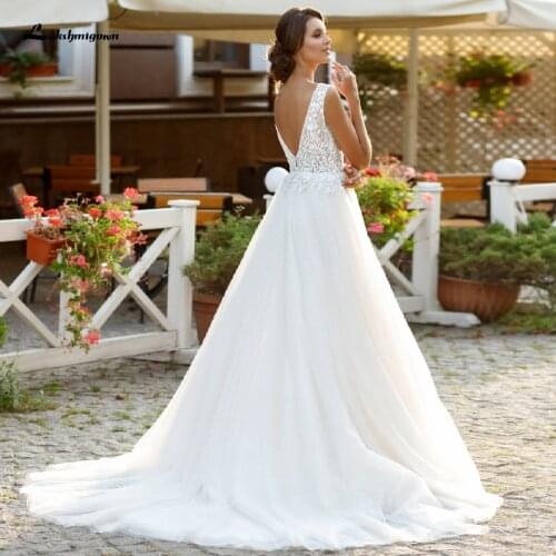 Lakshmigown Vintage Beach Wedding Dress Open Back Ivory Tulle Mariage Birdal Dress 2020 Sexy Boho Wedding Gowns Robe Longue