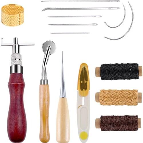 MIUSIE Leather Craft Tool Kit Hand Sewing Stitching Tool With Wax Thread Leather Carving DIY Craft Leather Working Supplies