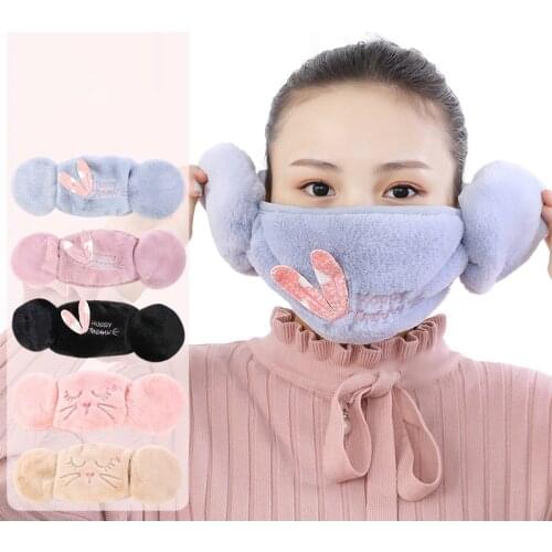 QCOOLJLY Earmuffs Cartoon Ear Muffs Ear-cap For Women Girl 2 in 1 Autumn Winter Thicken Plush Outdoor Riding Windproof Earflap