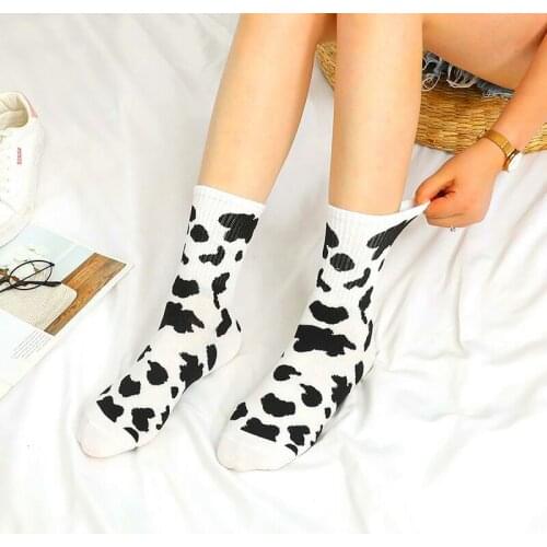 3 Pairs New Fashion Cow Printed Sock Harajuku Japanese Style Cotton Women Socks Cartoon Striped Solid School Girls Casual Socks