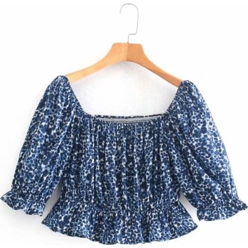 New womens wear style one-word collar off-the-shoulder print design short-sleeved shirt top dlsy532