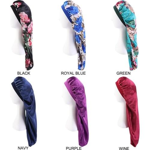 New Long Braid Hair Satin Night Cap Printed Tube Haircaring Hat Beauty Salon Polyester Ladies Coloring Styling Accessories
