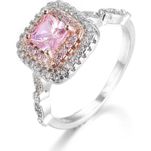 New 925 Sterling Silver Ring Pink Color Gold Micro Inlaid Simulation Diamond Ring For Woman Charm Jewelry Gift