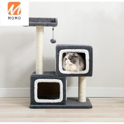 Simple Double Nest Cat Climbing Frame Tree Nest Scratch Board Scratching Post Jumping Platform Climber Sisal Column Solid Wood