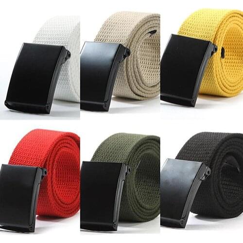 Men Female Belts Unisex Casual Solid Color Plain Webbing Canvas Waist Belt Waistband Outdoor Travel Iron Buckle for Pants 110cm