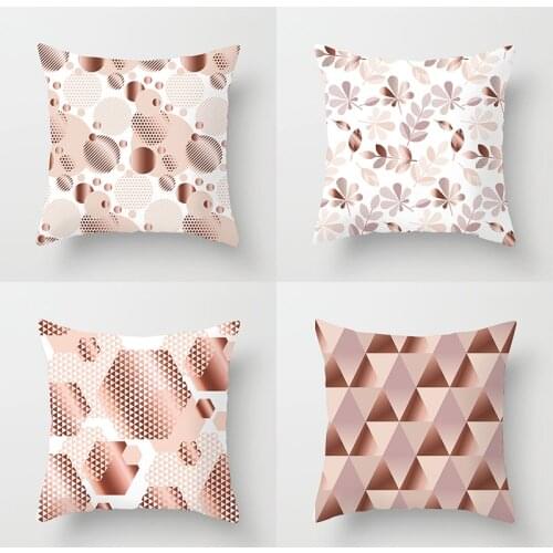 Rose Gold Throw Pillow Case Triangle Flora Pattern Cushion Covers for Home Sofa Chair Decorative Pillowcase