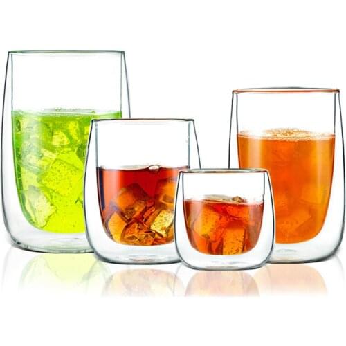 Hand blown Heat-resistant Glass Double wall Coffee Juice Cup Daily Drinkware Wine cup Personal Water Tea Milk giftset