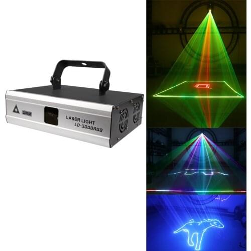3W ILDA+DMX Strong Beam Stage Laser Light RGB Colorful Professional Lighting DJ Disco Club Animation Projector