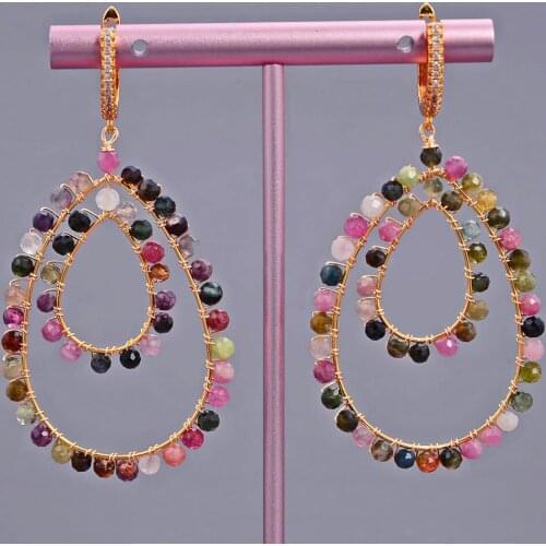 Natural Teardrop Multi Color Tourmaline Cz pave Lever back Dangle Earrings