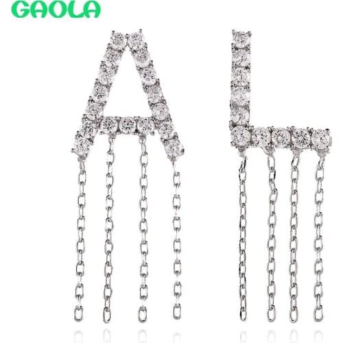 GAOLA New Zircon Letter Asymmetrical Earring Figure Geometric Tassel Dangle Earring Top Design Women Wedding Jewelry GLE7938