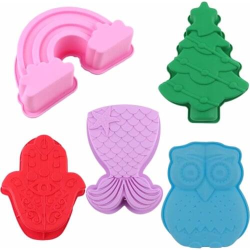 Silicone Cake Mold Rainbow Christmas Tree Owl Fish Tail And Hand Of Fatima Shape Mousse Mold Cake Dessert Baking Tray Tools
