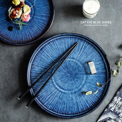 Blue Color Ceramic Tableware Home Plate Steak Plate Breakfast Large Kiln Dish Plate