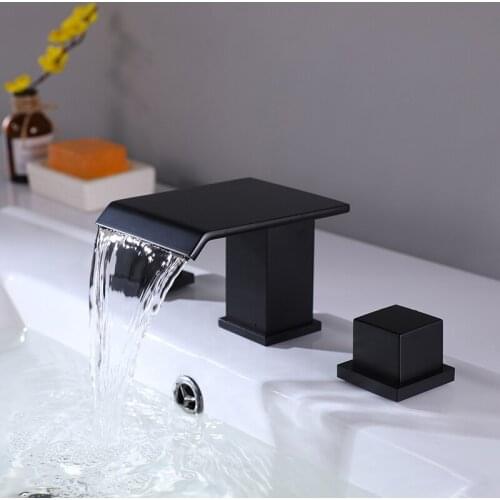 Waterfall Bathroom Basin Faucet, Single Handle Cold Hot Water Mixer Sink Tap black Color Change Powered by Water Flow