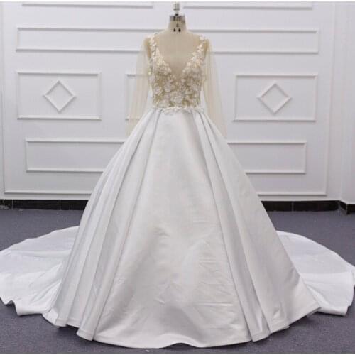Molanda Hung 2021 Bridal Dress Ball Gown V-Neck Appiques Zipper Beading Satin Lace Draped Global Shipping SJ009-2