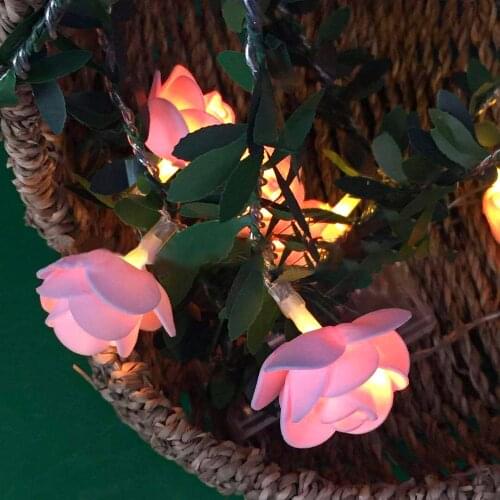 LED Rose Flower String Lights 6M 40led Christmas Garland Fairy Powered Outdoor For Wedding Garden Party Battery/USB Decor