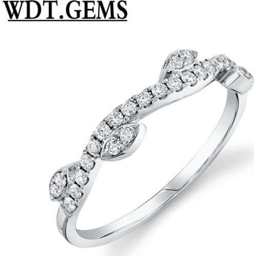 Womens 10K White Gold Diamond Curve Band Hanging Leaf Ring Round Cut 0.24 TCW