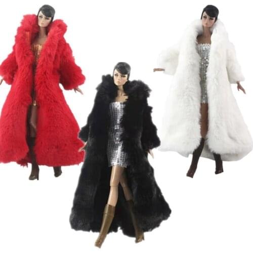 1/6 BJD Clothes Long Fashion Fur Winter Parka Gold Silver Dresses for Barbie Doll Clothes Set Coat Dress 11.5" Dolls Accessories
