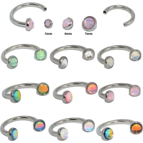 1PC Steel Flash Film Zircon Circular Bead Ring Piercing Horseshoe Barbell Ring Opal Gem Ear Tragus Cartilage Helix Earrings 16g