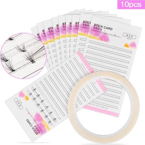 Hot 10Pcs Grafted False Eyelashes Cards with Adhesive Tape Lashes Extension Storage Eyelash Glue