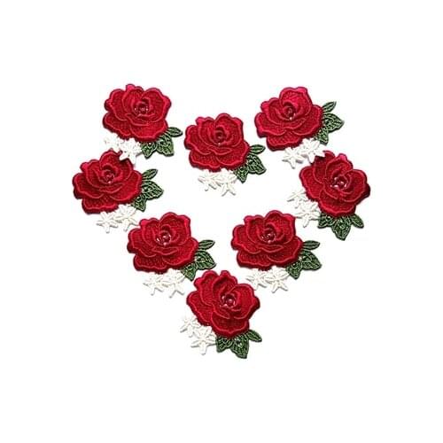20 Piece/ lot Red rose patch lace fabric applique embroidered flowers clothes diy accessories 5CM Wide