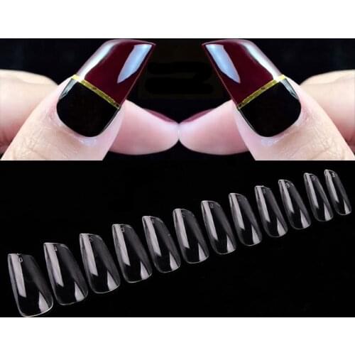 600 Pcs/Bag Bevel Lipstick Shape False Nail Tips Transparent Artificial Nail Art Tips Acrylic UV Gel Polish Nails Tools Manicure