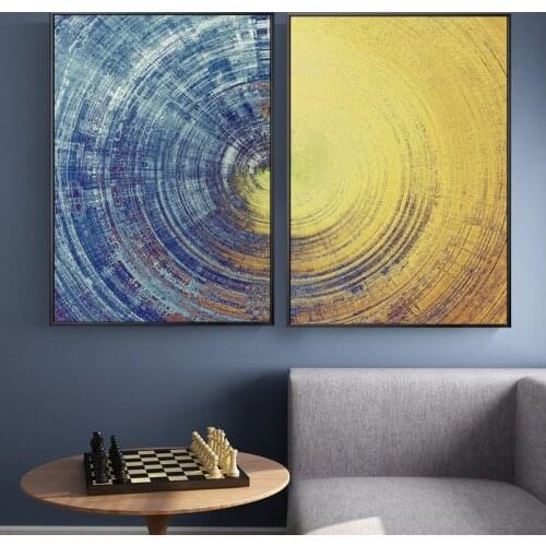 Abstract Blue And Yellow Circles Pattern Canvas Painting Modern Posters And Prints Wall Art Pictures For Living Room Home Decor