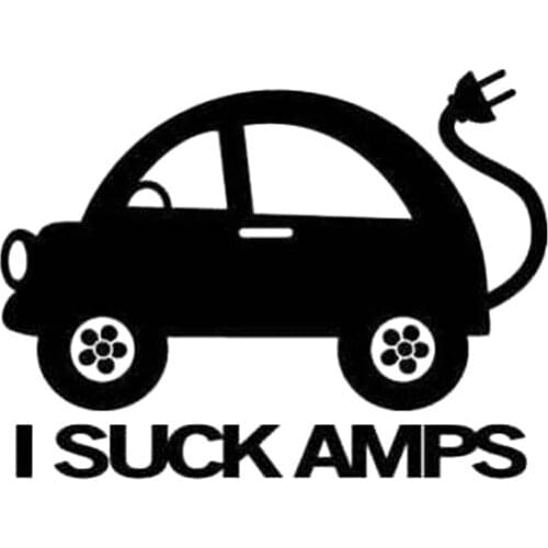 Car Sticker EV Electric Car I Suck Amp Funny Car Truck Battery PVC Car Decoration Sticker Cover Scratch Black/white, 13cm*9cm