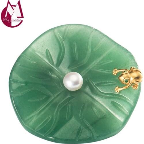 Lotus Leaf Frog Jade Pearl Brooch Real 925 Sterling Silver Aventurine Creative Fashion Jewelry Men Women 2021 Broche Luxe X04
