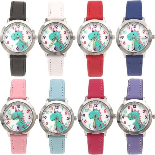 Kids Watch Children Watches Girls Dinosaur Dial Leather Cartoon Watch For Girls students Quartz Wristwatches Christmas gift