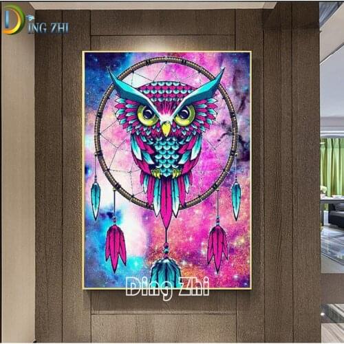 Square Round Drill,5D DIY Diamond Painting Owl Dream Catcher Diamond Embroidery Full Display Cross Stitch,Mosaic Puzzle Picture