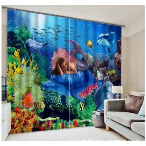 Creative cartoon Mermaid Luxury Blackout 3D Window Curtains living room girl Bedroom Handle Cortina Drapes Rideaux pillowcase