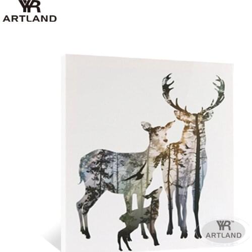 Best sale Christmas gift elk deer Family Handmade canvas acrylic oil painting wall art pictures for living room no framed