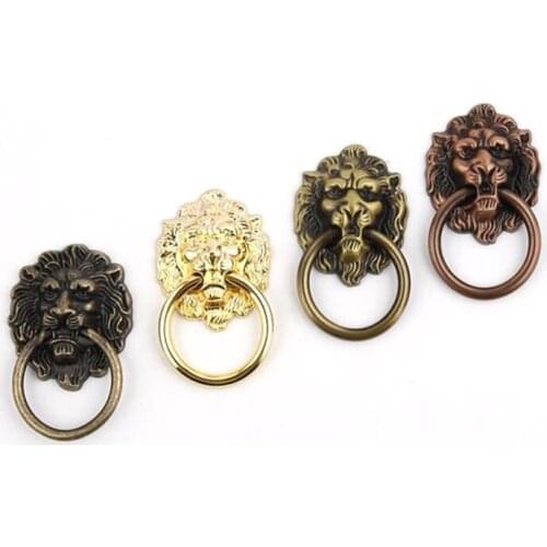 Lionhead Doorknockers Lions Brass Bronze Lion Head Shape Single Hole Jewelry Chest Box Ring Home Decor Antique Lion Door Knocker