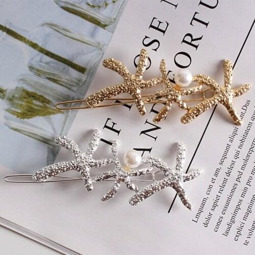 Fashion Simple And Lovely Style Starfish Hairpin For Woman And Imitation Pearl Ornament Hairpin Headwear