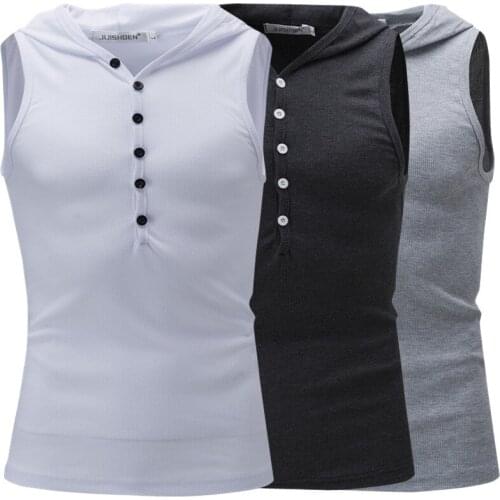 Mens Hooded Vest Slim Fit Sleeveless T-Shirt Summer Buttons Pullover Plain New Tank Tops Z1