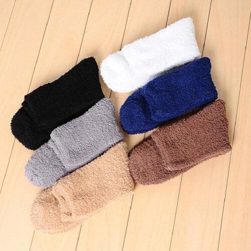 Solid Color Men Warm Thicken Fleece Crew Socks Fluffy Sleep Bed Socks