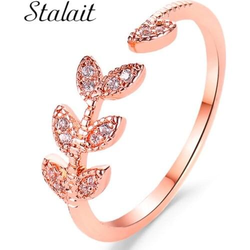 Open Tree Olive Leaf Zircon Rings Simple Single Index Finger Joint Ring Female Golden Girls Luxuri Design Ring For Woman