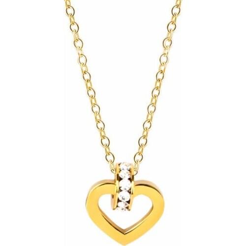 RIR Simple Style Openwork Heart Shaped Crystal Round Necklace Stainless Steel Exquisite Woman Jewellery Necklace Give Her Gift