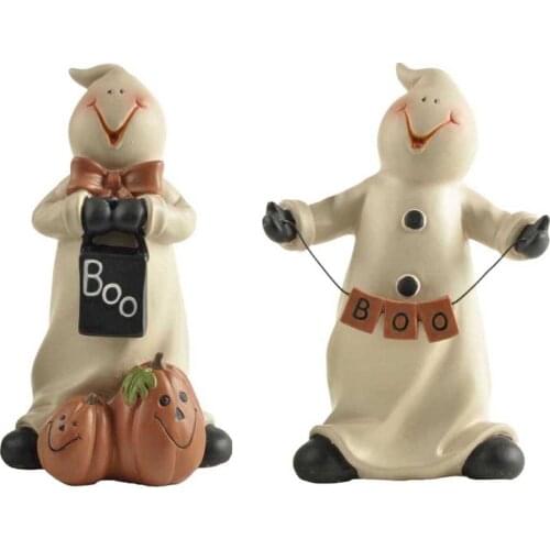 Artisan Flair Painted 4.7" Tall Funny Pumpkin Ghost Figurine For Halloween Indoor Decorations