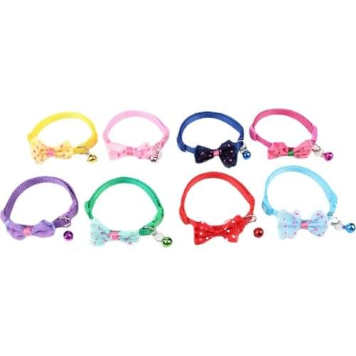 Adjustable Cat Collar with Bell Dog Accessories Bow Decoration Nylon Cat Collar for Pet Kitten Keji Teddy Pug Chihuahua Collar