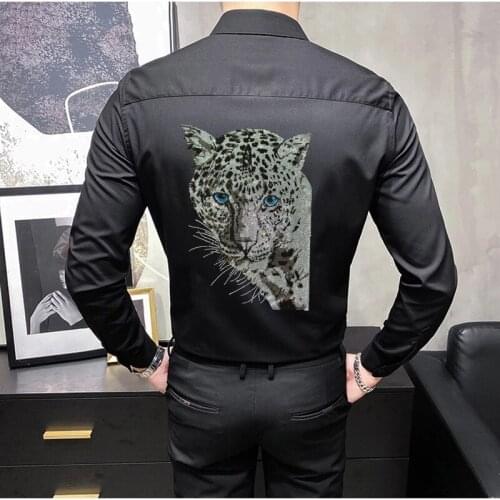 Autumn Shirt For Men Business Formal Wear Hot Diamond Style Personality Party Button Long Sleeve Office High Quality Homme Tops
