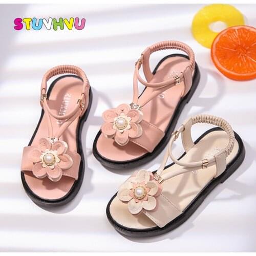 Fashion Girls Sandals 2020 Summer New Flower Leather Girls Princess Shoes Comfortable Children Sandals Non-slip Kids Beach Shoes