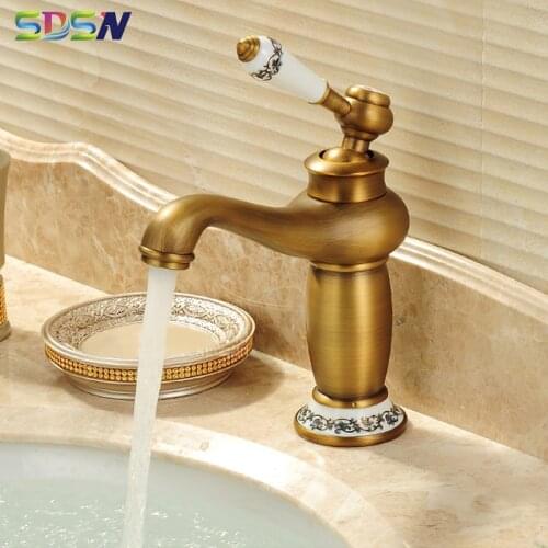 Faucet Basin Sink-tap Antique Body Bathroom Faucets with Ceramic Hanlde Wash-basin Faucet Taps Brass Bath Sink-tap Fast Delivery