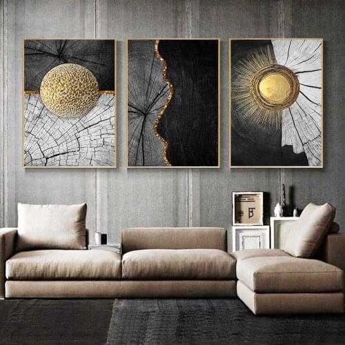 Modern Abstract Golden Black Canvas Painting Wood Texture Nordic Posters and Prints Wall Art Pictures for Living Room Home Decor
