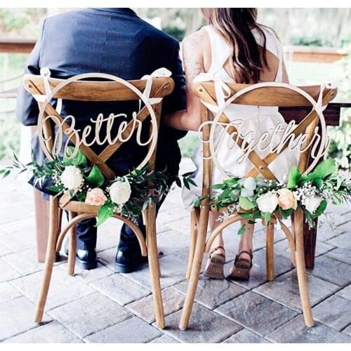 Wedding Chair Signs Hoop Style Better Together Wedding Chairs, Floral Hoop Calligraphy Wooden Hanging Signs Set Circle