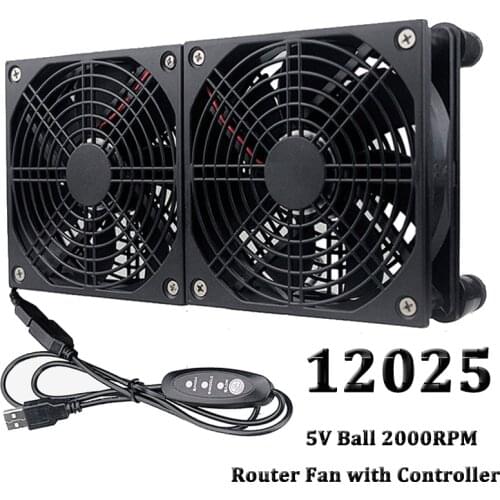 Gdstime USB Fan Router Fan DIY PC Fridge TV Wireless Box DC 5V Double 120mm Fan w/screws protective Net 120x25mm Dual Fans