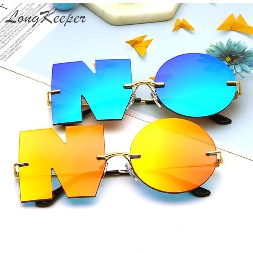 LongKeeper Steampunk Letter NO Sunglasses Women Fashion Personality Vintage Mirrored Sun Glasses Men lunette soleil femme 2020