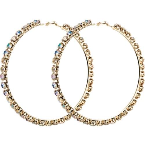 NEW Color mixing Hoop Women Earrings Copper Hyperbole Round Simple Rhinestone Large Korean Vintage Party Fashion Charm Gift 2020